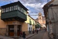 Colonial streets with the backdrop of the Cerro Rico mountain, in Potosi, Bolivia Royalty Free Stock Photo