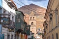 Colonial streets with the backdrop of the Cerro Rico mountain, in Potosi, Bolivia