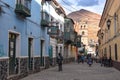 Colonial streets with the backdrop of the Cerro Rico mountain, in Potosi, Bolivia