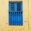 Blue Balcony Window, Cusco, Peru Royalty Free Stock Photo