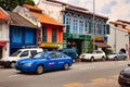 Colonial traders houses Singapore along street Royalty Free Stock Photo