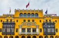 Colonial yellow building, Lima, Peru Royalty Free Stock Photo