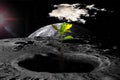 Colonization of the Moon, attempts to grow trees on the lunar surface. Sci-fi collage Royalty Free Stock Photo