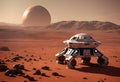 Colonizing Mars, a large rover in a Martian landscape.