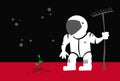 We are colonizing Mars. A pioneer astronaut grows plants. Space garden. Royalty Free Stock Photo
