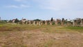 Colonnade and aqueduct. Roman archaeological remains in Tyre. Tyre is an ancient Phoenician city. Tyre, Lebanon Royalty Free Stock Photo