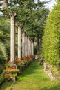 Colonnade with classical columns in formal garden, Lugano