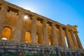 Colonnade of Greek Temple of Concordia, Ancient architecture and Ruins of Valley of the Temples in Agrigento, Sicily Royalty Free Stock Photo