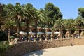 The colonnade Hipostila Room, Hall of Columns with 86 inclined columns. Parc Guell, Barcelona, Spain. Royalty Free Stock Photo