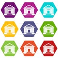 Colonnade icon set color hexahedron