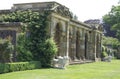 Colonnade and lion statues at Hever castle Italian garden in England Royalty Free Stock Photo