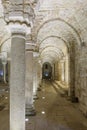 Colonnade in an old underground crypt Royalty Free Stock Photo