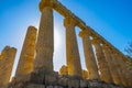 Colonnade of ruins Ancient greek Temple of Juno, old architecture Agrigento, Sicily Royalty Free Stock Photo