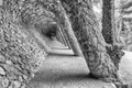 Colonnaded pathway in Park Guell, Barcelona, Catalonia, Spain