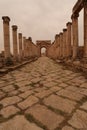 The colonnaded street called the Cardo Maximus leading to the Northern Tetrapylon, Decumanus, Gerasa, Jerash, Jordan