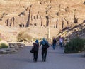 Colonnaded street with urn, silk and royal tombs on background. Petra. Jordan.