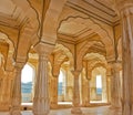 Colonnades in Amber fort, India Royalty Free Stock Photo