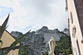 Marble quarries in Colonnata and monument to the quarryman. The