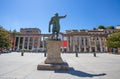 Colonne di San Lorenzo Saint Lawrence`s colums with the statue of the Roman emperor Costantino In Milan, Italy Royalty Free Stock Photo