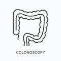 Colonoscopy flat line icon. Vector outline illustration of digestive system. Black thin linear pictogram for endoscope