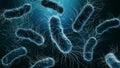 Colony of bacteria close-up 3D rendering illustration on blue background. Microbiology, medical, biology, science, medicine,