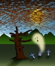 Halloween, Colony of bats Flying over a cemetery, theme Royalty Free Stock Photo