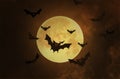 Scary ghost bats fly from big full moon at night