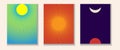 Color abstract background with sun. Set with sun, moon and rays. Day, sunset and night concept