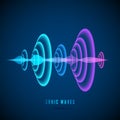 Color abstract digital sound wave. Sine wave on dark background. Radial sonar waves. Vector illustration Royalty Free Stock Photo