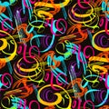 Color abstract ethnic seamless pattern in graffiti style with elements of urban modern style bright quality illustration for your Royalty Free Stock Photo