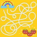 Color abstract maze. Help the rainbow to reach the tomatoes. Kids worksheets. Activity page. Game puzzle for children. Cartoon