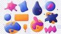 Color abstract shapes isolated on transparent background. Modern illustration of glossy blobs, paint splashes, and fluid Royalty Free Stock Photo