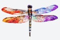 Color acrylic paint. Colorful dragonflies