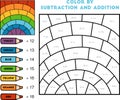 Color by addition and subtraction, education game for kids, Rainbow