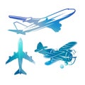 Color airplane symbols, logotypes, illustrations. Aviation stamps