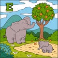 Color alphabet for children: letter E (elephant)