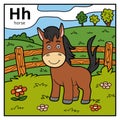 Color alphabet for children, letter H horse