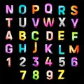 Color alphabet for promotional items. Bright multicolored fractured letters set, vector illustration. Collection of