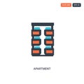 2 color Apartment concept line vector icon. isolated two colored Apartment outline icon with blue and red colors can be use for