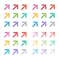 Color arrows set. Forward pointer collection. Right and up direction arrow, orientation pictogram. Royalty Free Stock Photo