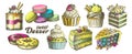 Color Assortment Baked Sweet Dessert Set Vintage Vector Royalty Free Stock Photo