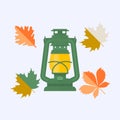Color autumn leaves. and Vintage camping lantern