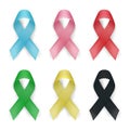 Color awareness ribbon vector set. Cancer ribbons isolated on white background. Vector illustration. Royalty Free Stock Photo