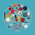 Color background with circular frame of set collection elements sport Royalty Free Stock Photo