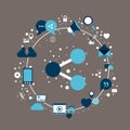 Color background of circular frame of tech internet icons and closeup share symbol Royalty Free Stock Photo
