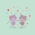 Color background with couple of hippos dancing in love