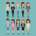 Color background full body set of multiple women characters for business