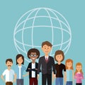 Color background with globe map shape of half body group people of the world diversity Royalty Free Stock Photo