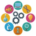 Color background mechanism gears with icons academic knowledge around