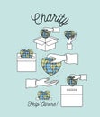 Color background silhouette image set charity help others and hands depositing globe earth world heart shape in palm Royalty Free Stock Photo